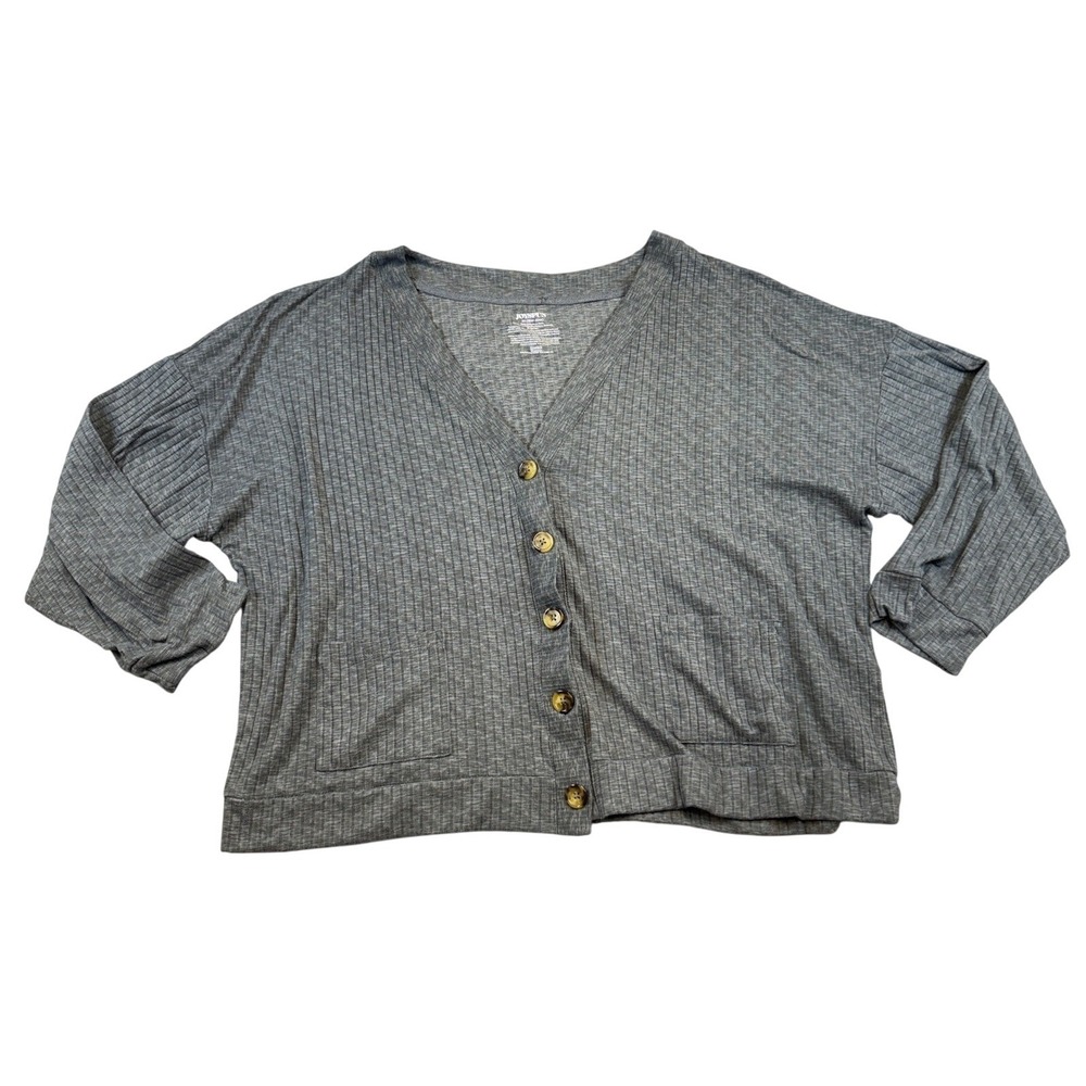 Joyspun Womens 2X Gray Ribbed Knit Button Down Cardigan Sweater Lounge Top
